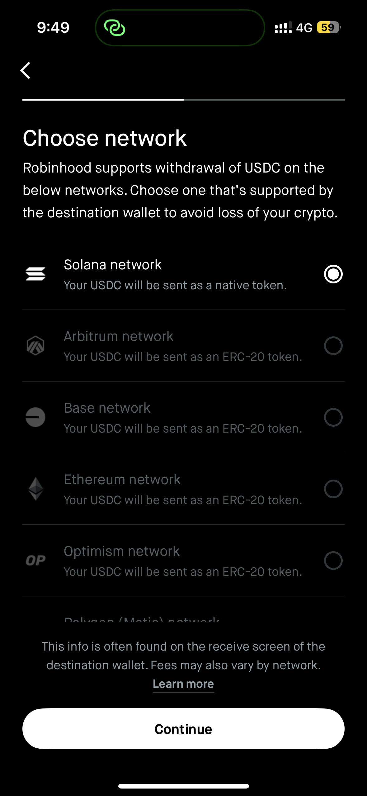 Choose Solana network