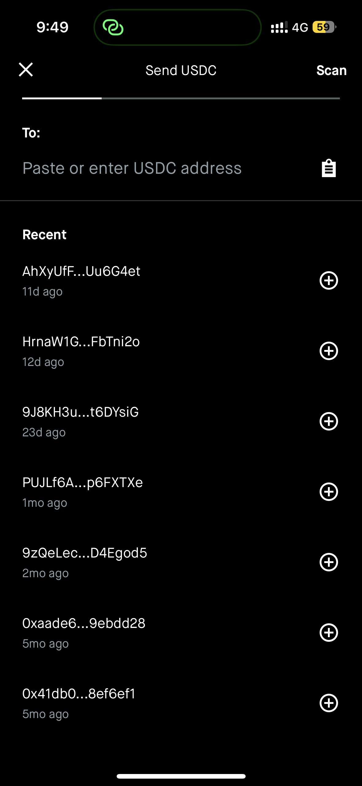 Send USDC — paste wallet address